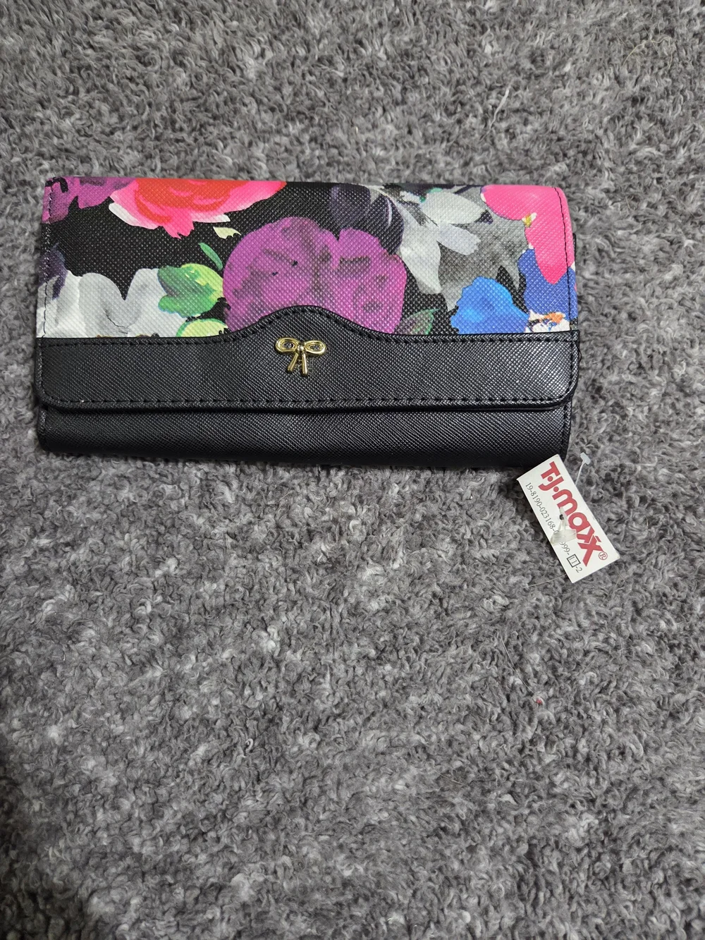Floral Multi-Color Wallet Clutch with Black Trim